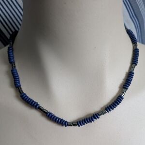 Vintage Blue & Black Beaded Necklace Men Women Unisex Boho Gypsy Coastal Cadual
